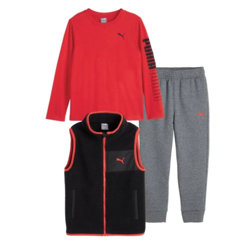 NWT PUMA Kids' 3-piece Red and Black Fleece Vest Set Size 3T